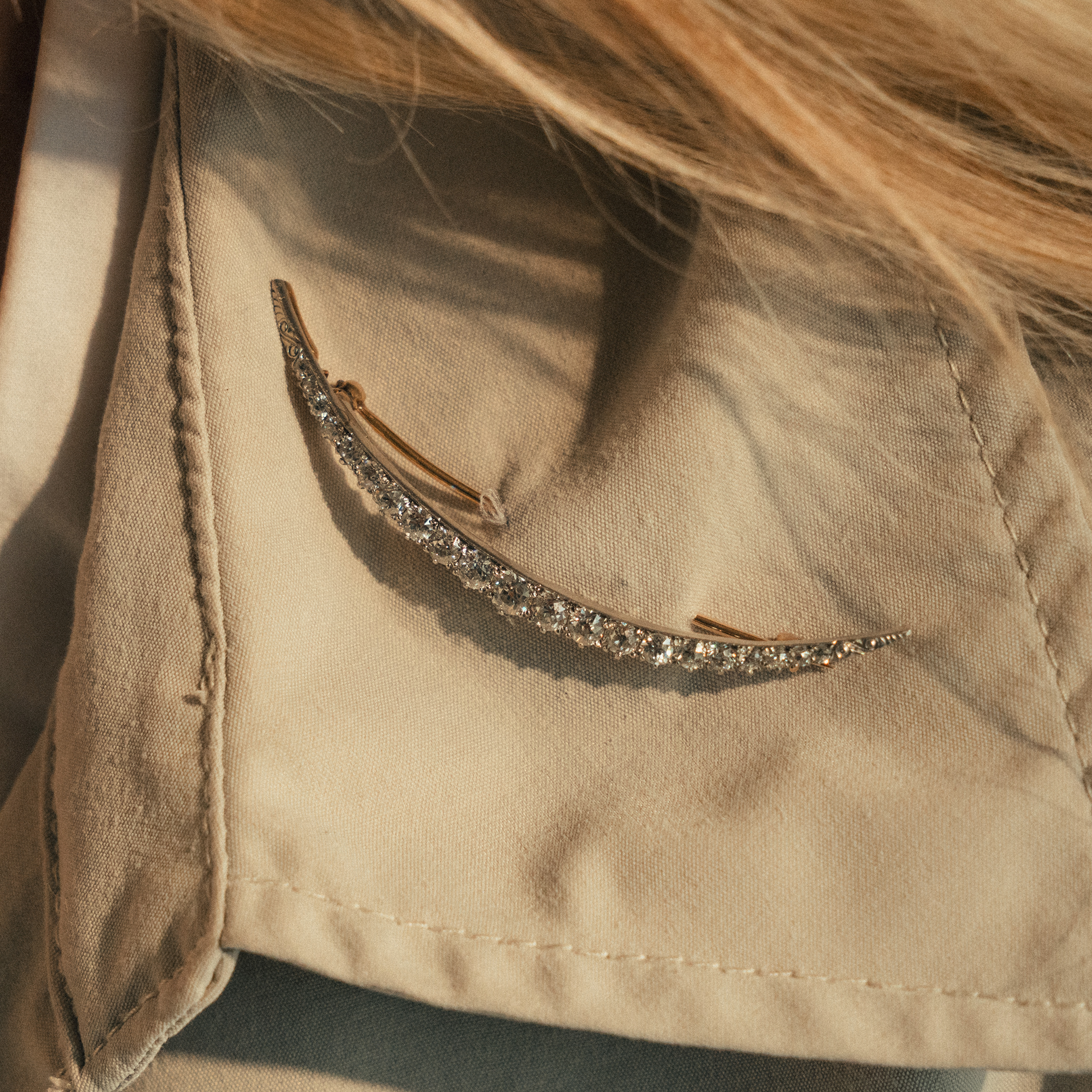 Old European Cut Diamond Crescent Pin