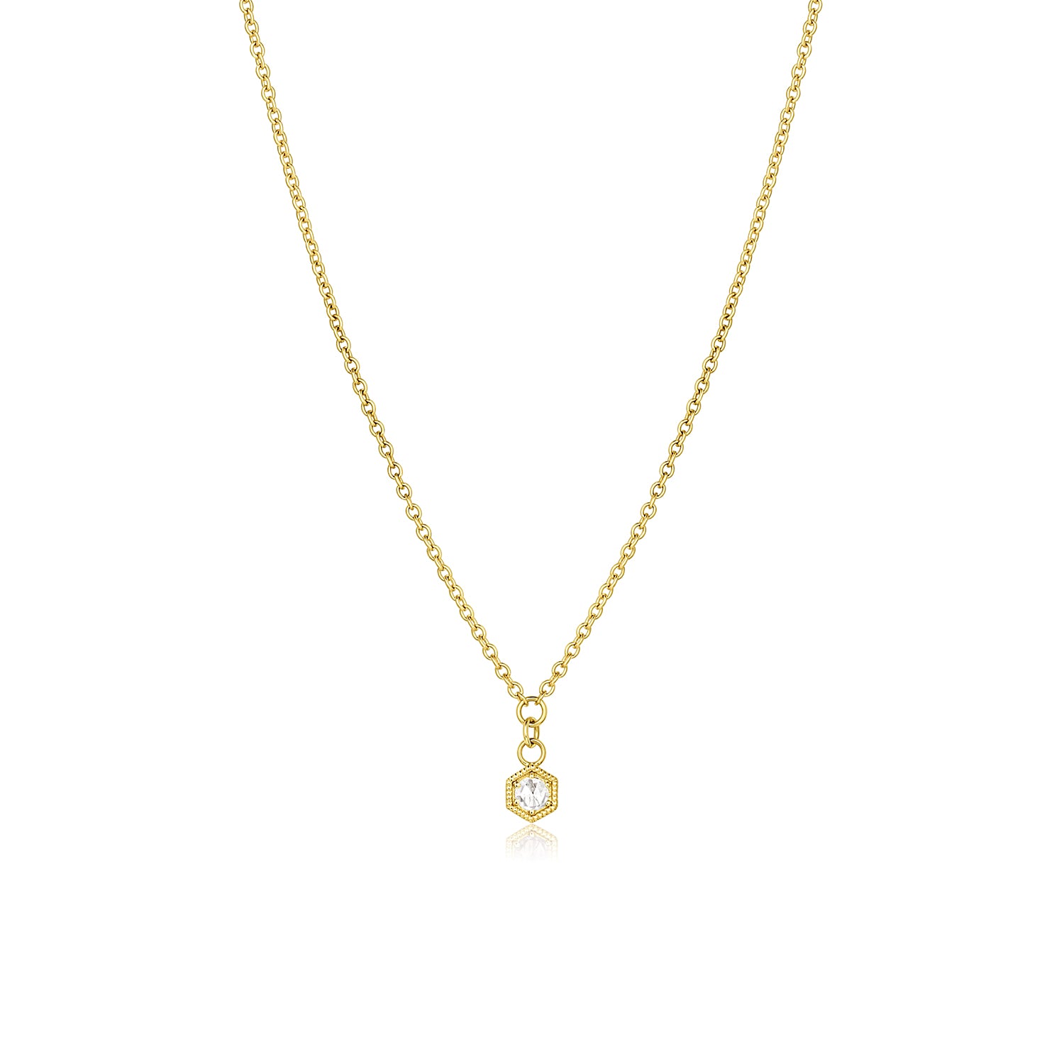 Rose Cut Diamond Hexagon Drop Necklace 4mm - Consider the Wldflwrs