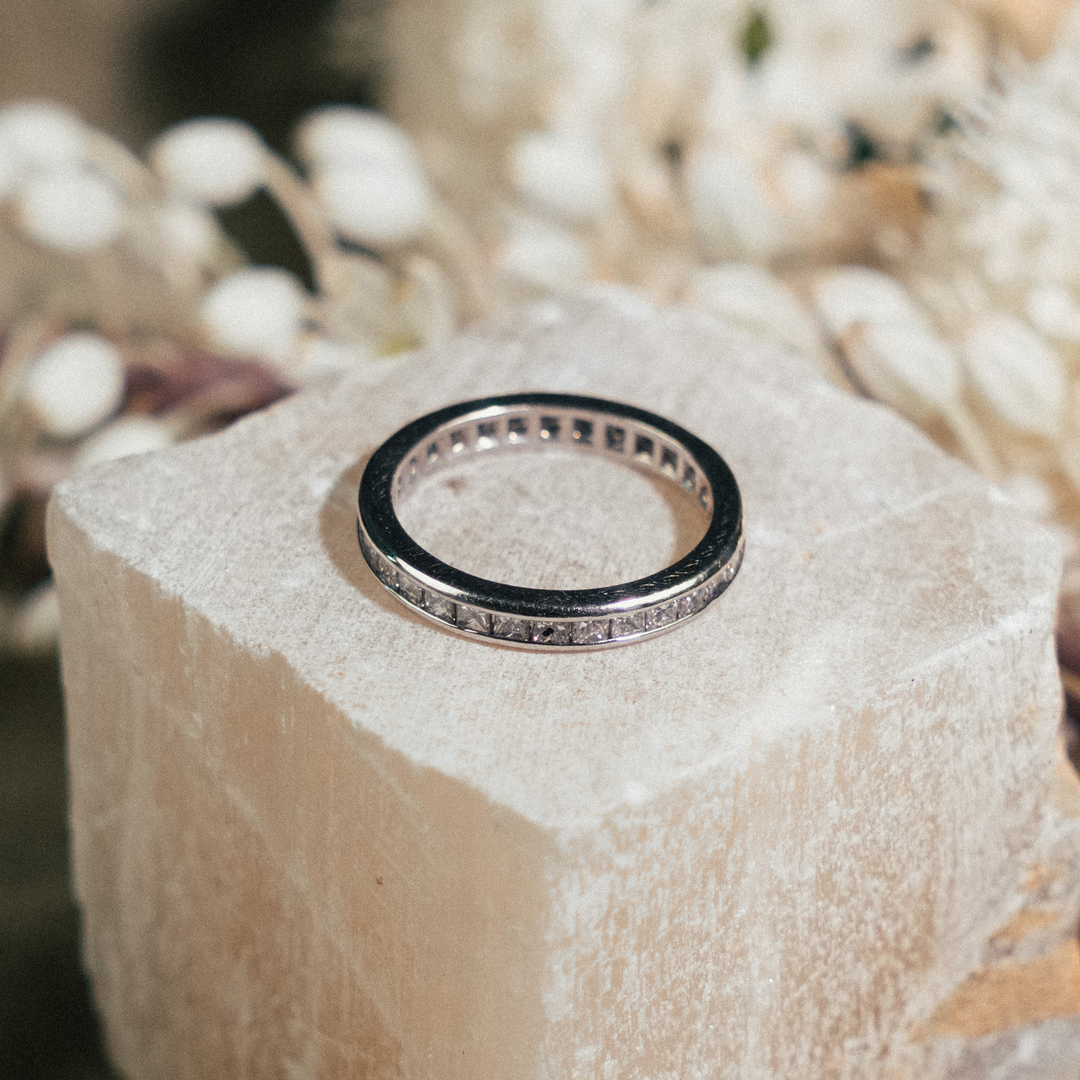 Platinum Princess Cut Channel Eternity Band