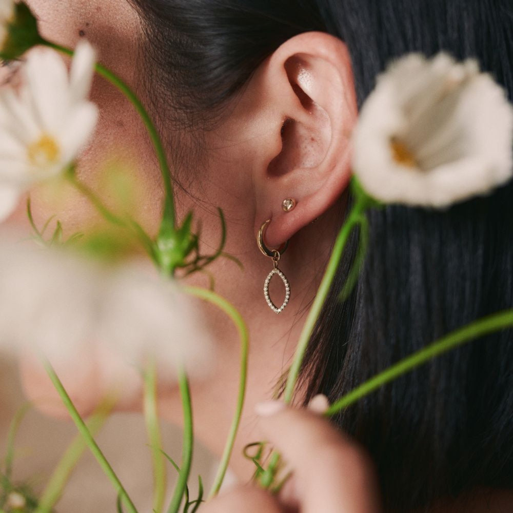Pavé Petal Outline Drop Hoops - Consider the Wldflwrs