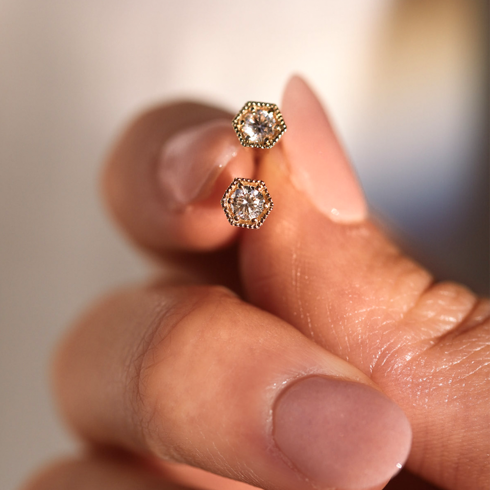 Hexagon Diamond Stud Earrings - Consider the Wldflwrs