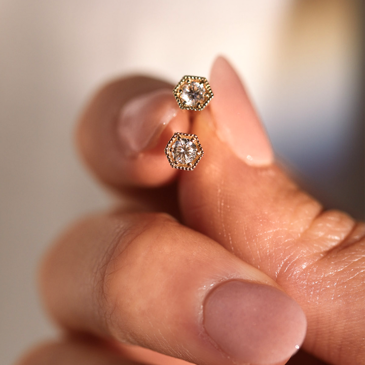 Hexagon Diamond Stud Earrings - Consider the Wldflwrs