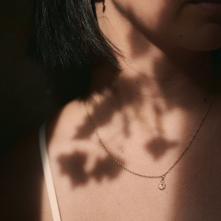 Rose Cut Diamond Hexagon Drop Necklace 4mm - Consider the Wldflwrs