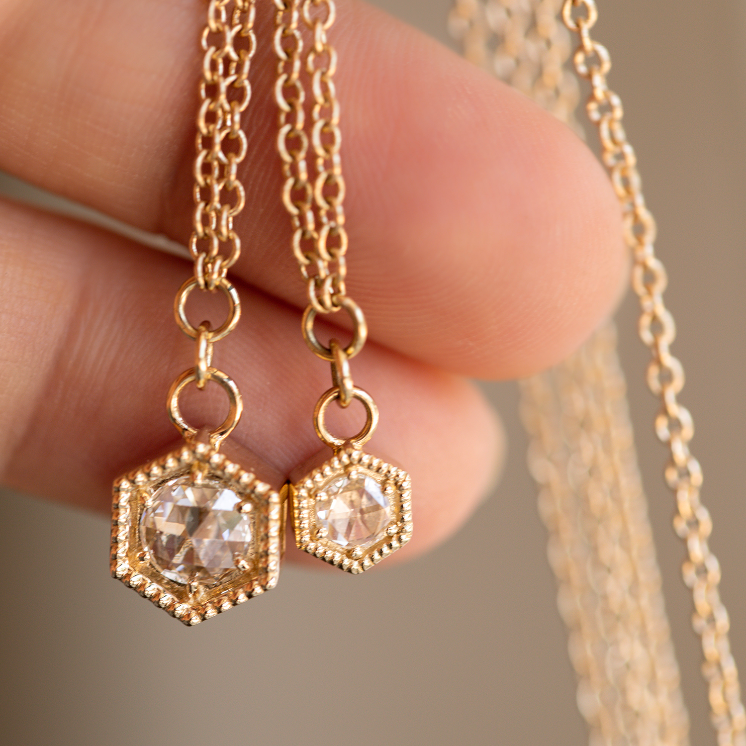 Rose Cut Diamond Hexagon Drop Necklace 4mm - Consider the Wldflwrs
