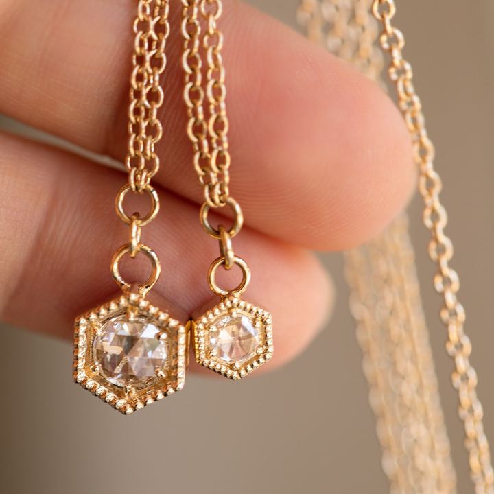 Rose Cut Diamond Hexagon Drop Necklace 4mm - Consider the Wldflwrs