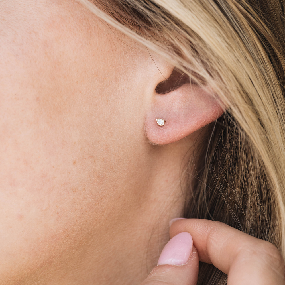 Pear Diamond Bezel Stud Earrings - Consider the Wldflwrs