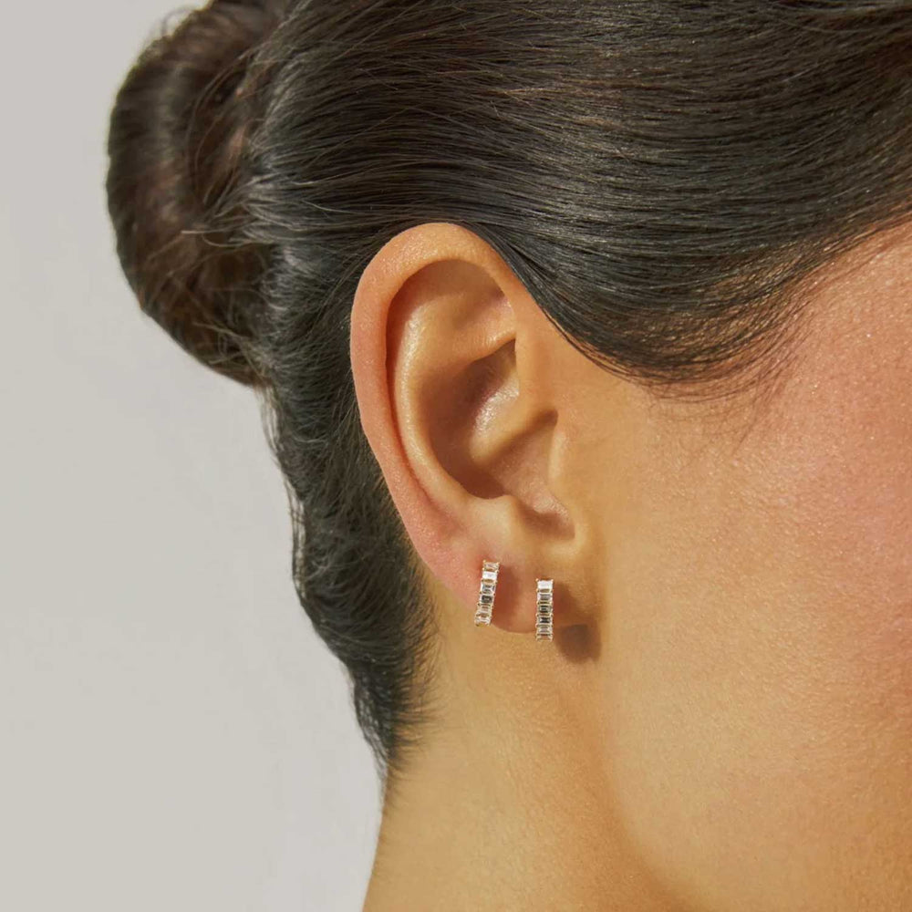 Prong Set Diamond Baguette Huggie Earrings - Consider the Wldflwrs