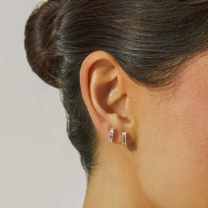 Prong Set Diamond Baguette Huggie Earrings - Consider the Wldflwrs