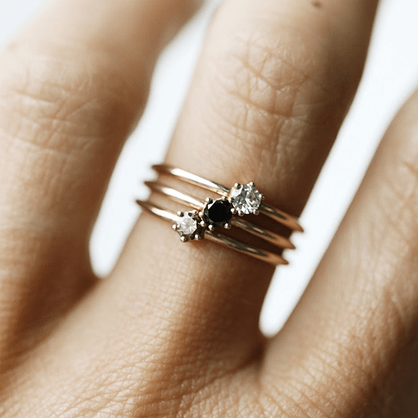 6 Prong Diamond Stacker w/ Champagne Diamond (Ready-to-Ship) - Consider the Wldflwrs