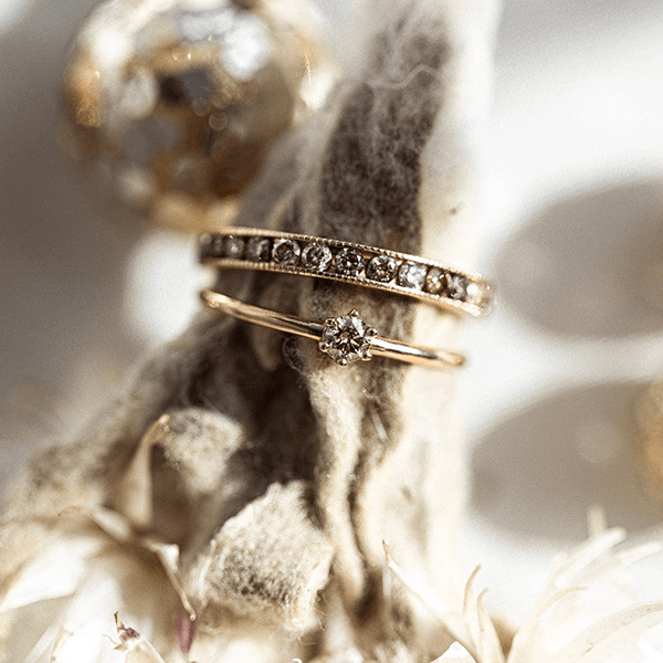 6 Prong Diamond Stacker w/ Champagne Diamond (Ready-to-Ship) - Consider the Wldflwrs