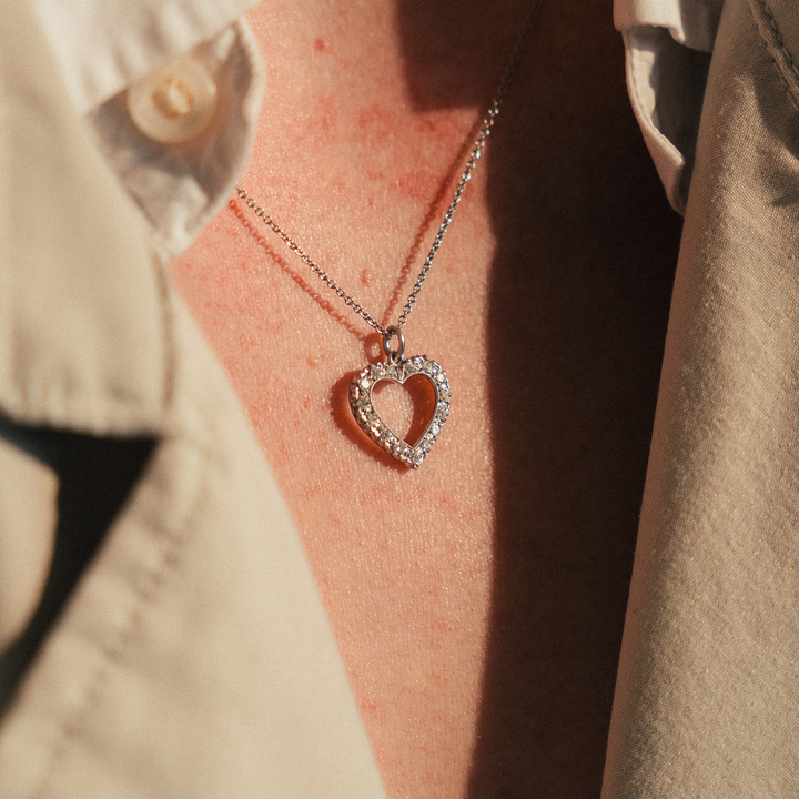 Vintage Diamond Heart Charm Necklace