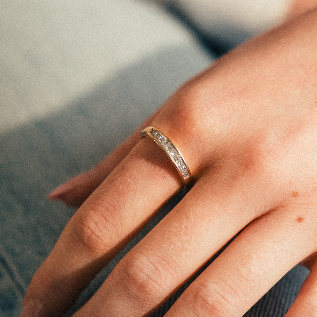 Tapered Yellow Gold Princess Half Eternity Stack Band