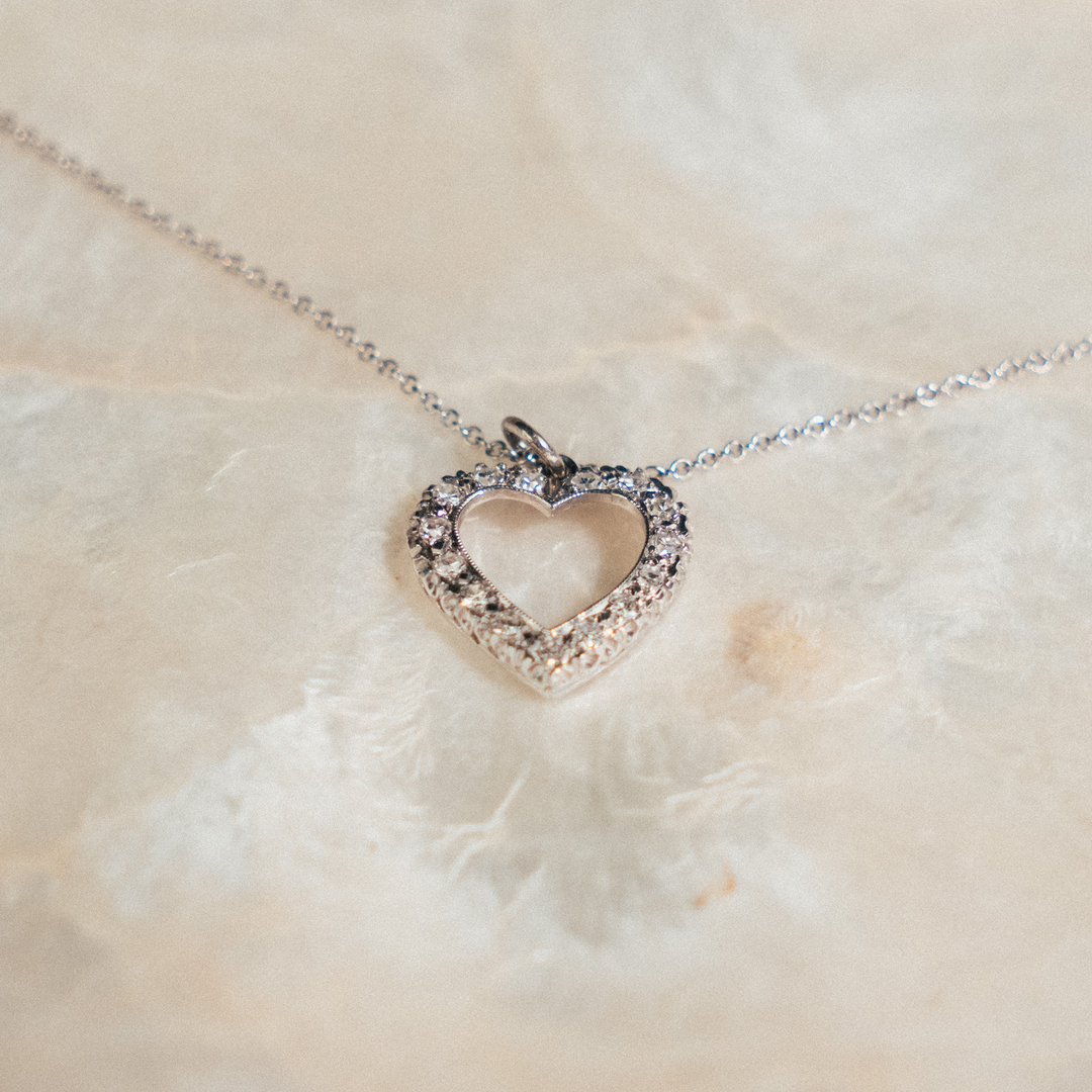 Vintage Diamond Heart Charm Necklace