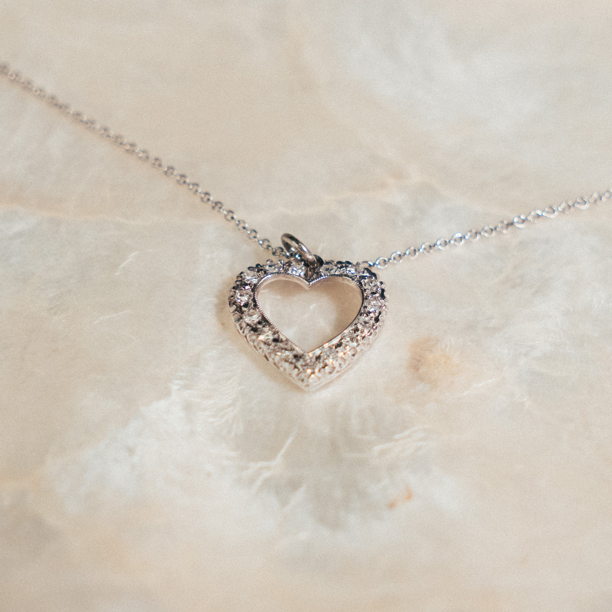 Vintage Diamond Heart Charm Necklace