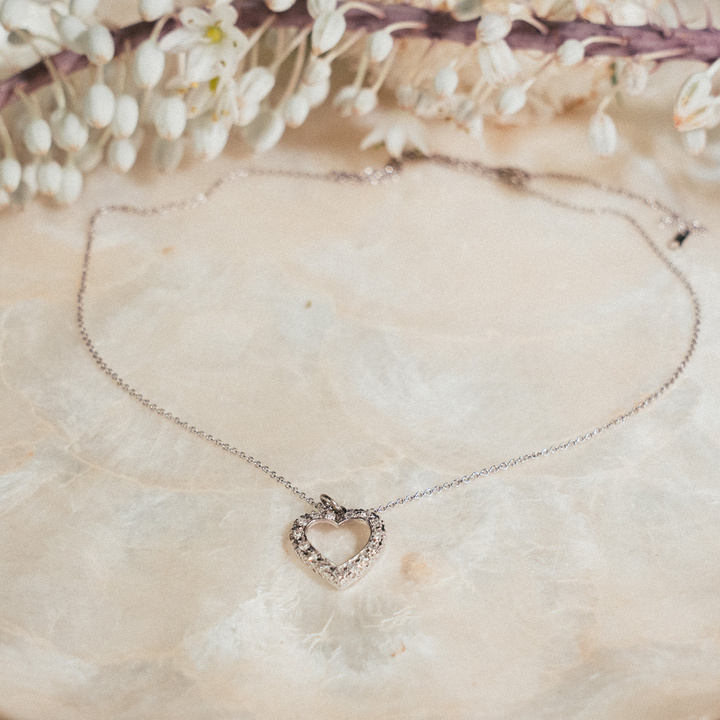 Vintage Diamond Heart Charm Necklace