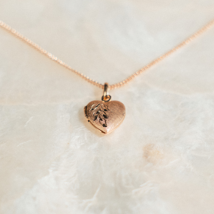 Vintage Leaf Engraved Heart Locket