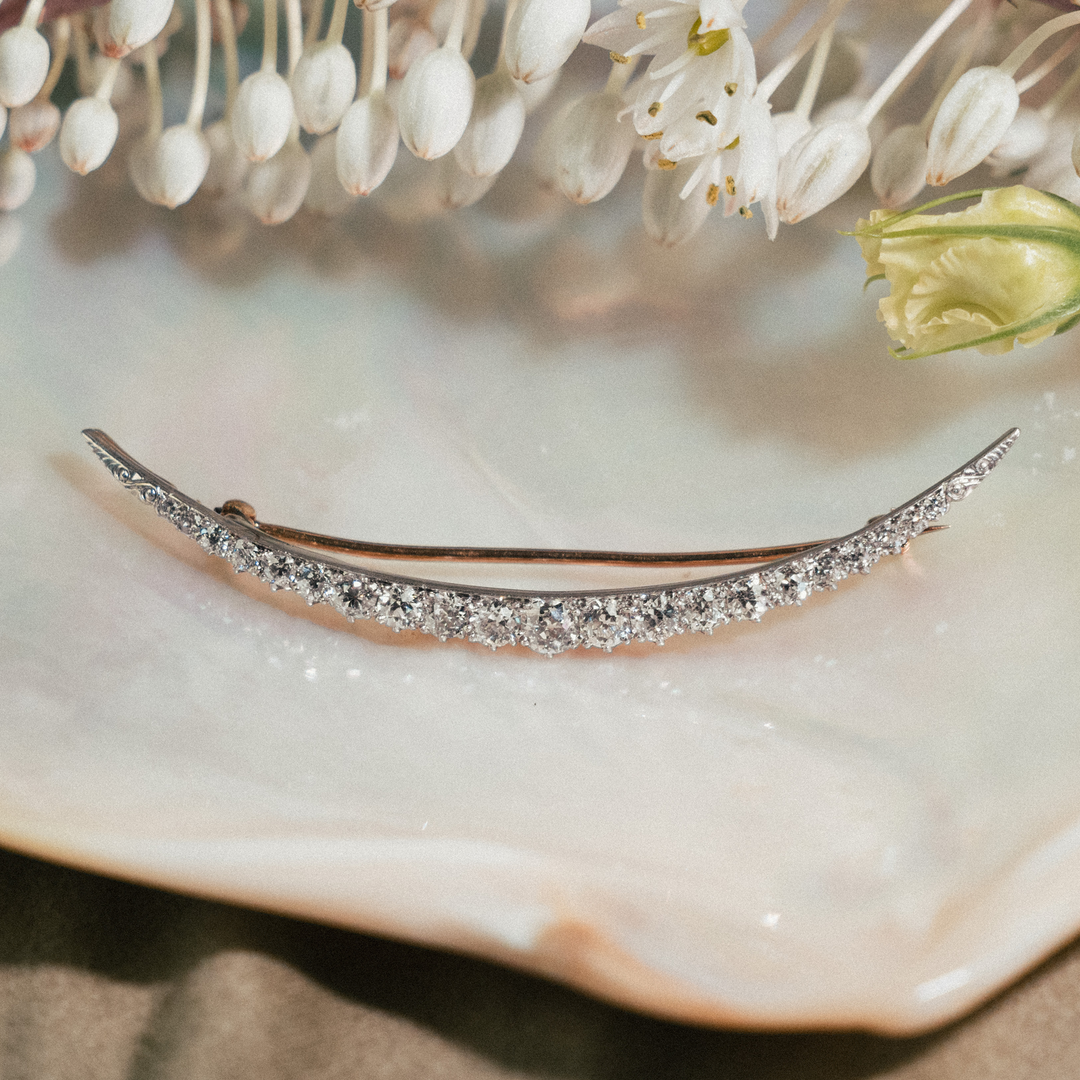 Old European Cut Diamond Crescent Pin