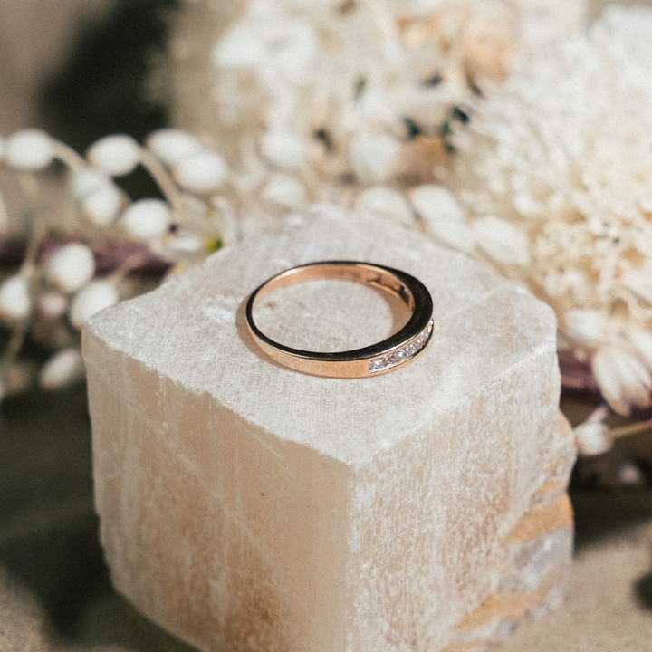 Tapered Yellow Gold Princess Half Eternity Stack Band