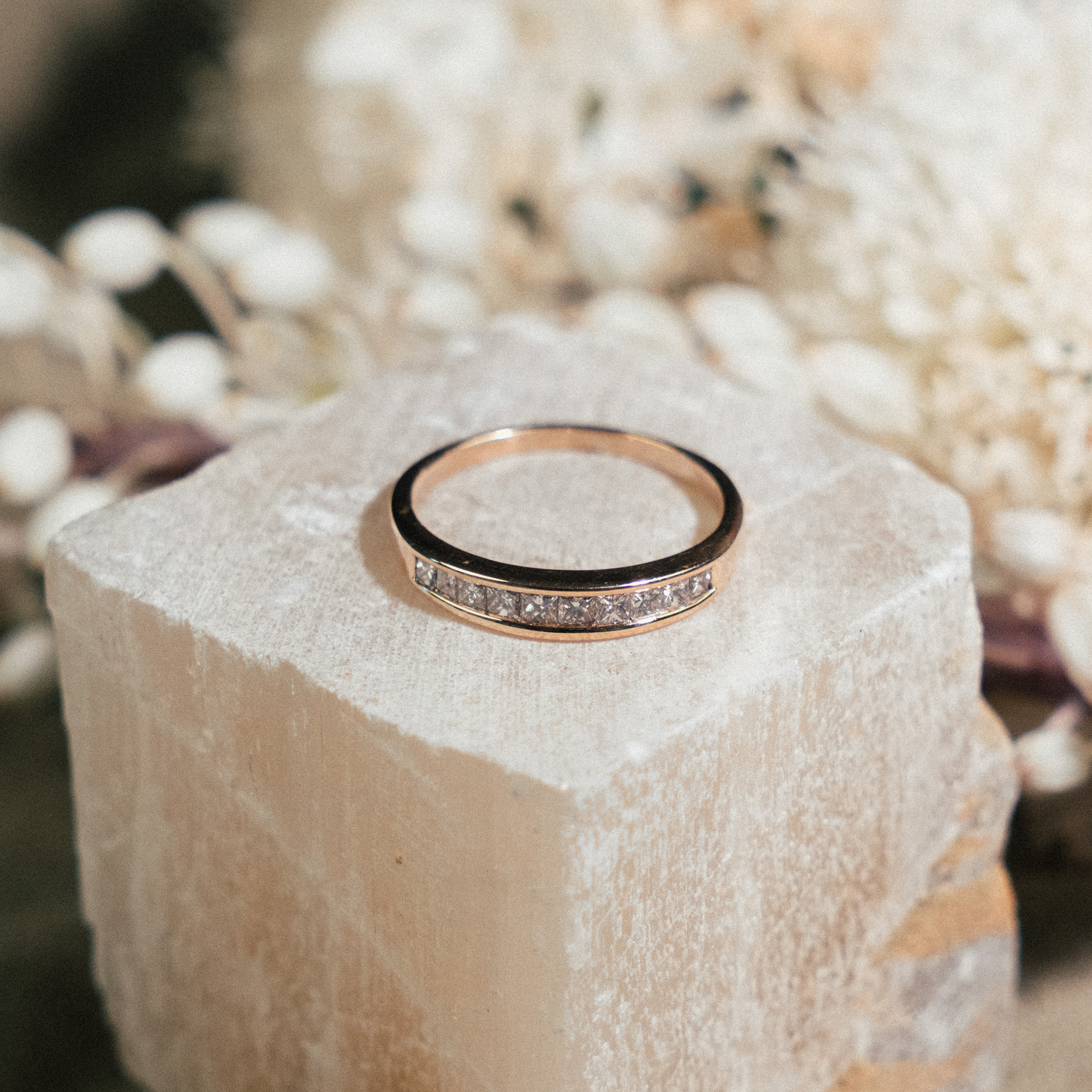 Tapered Yellow Gold Princess Half Eternity Stack Band