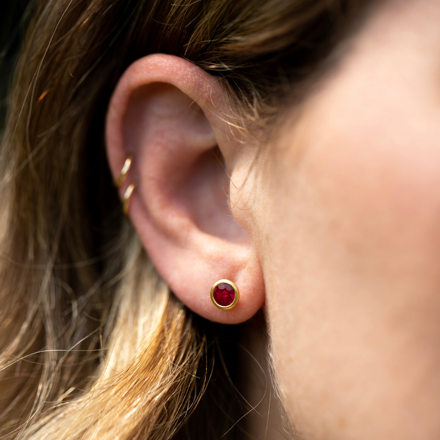 Ruby Round Bezel Matte Stud Earrings - Consider the Wldflwrs