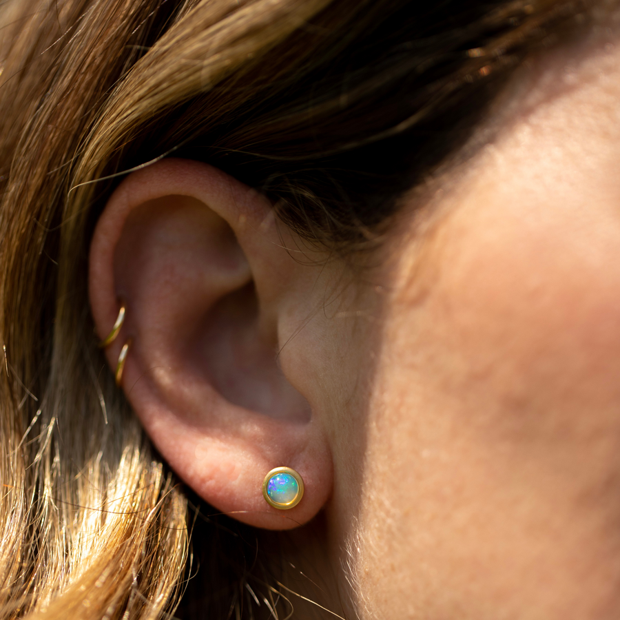 Opal Round Bezel Matte Stud Earrings - Consider the Wldflwrs
