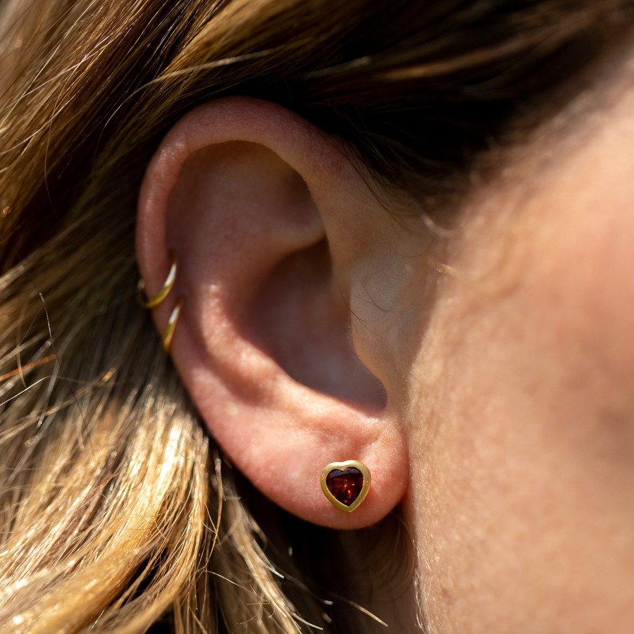 Garnet Matte Heart Bezel Stud Earrings - Consider the Wldflwrs
