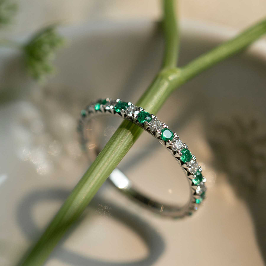 French Cut Emerald and Diamond Band (Eternity) - Consider the Wldflwrs