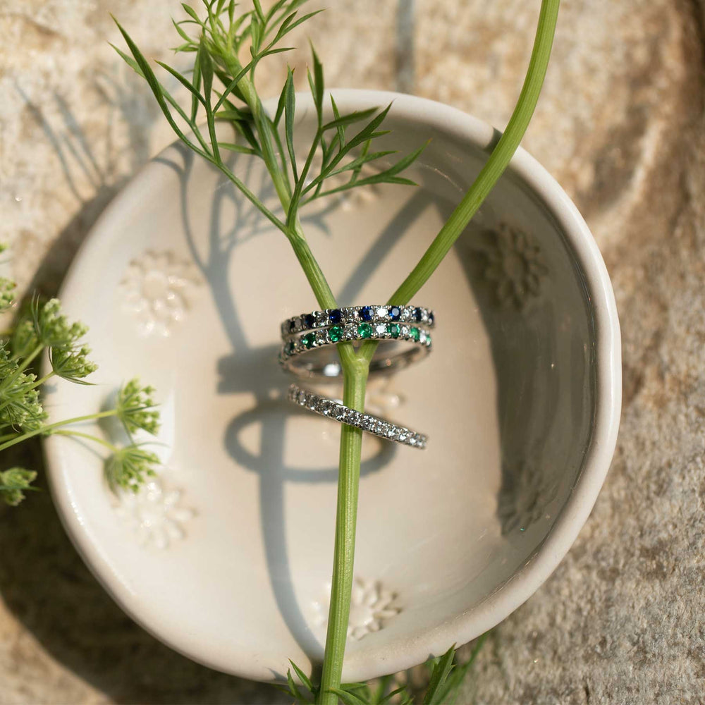 French Cut Emerald and Diamond Band (Eternity) - Consider the Wldflwrs
