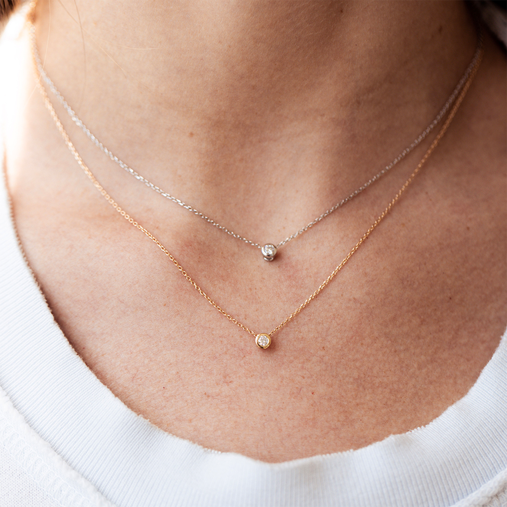 Round Diamond Bezel Necklace - Consider the Wldflwrs